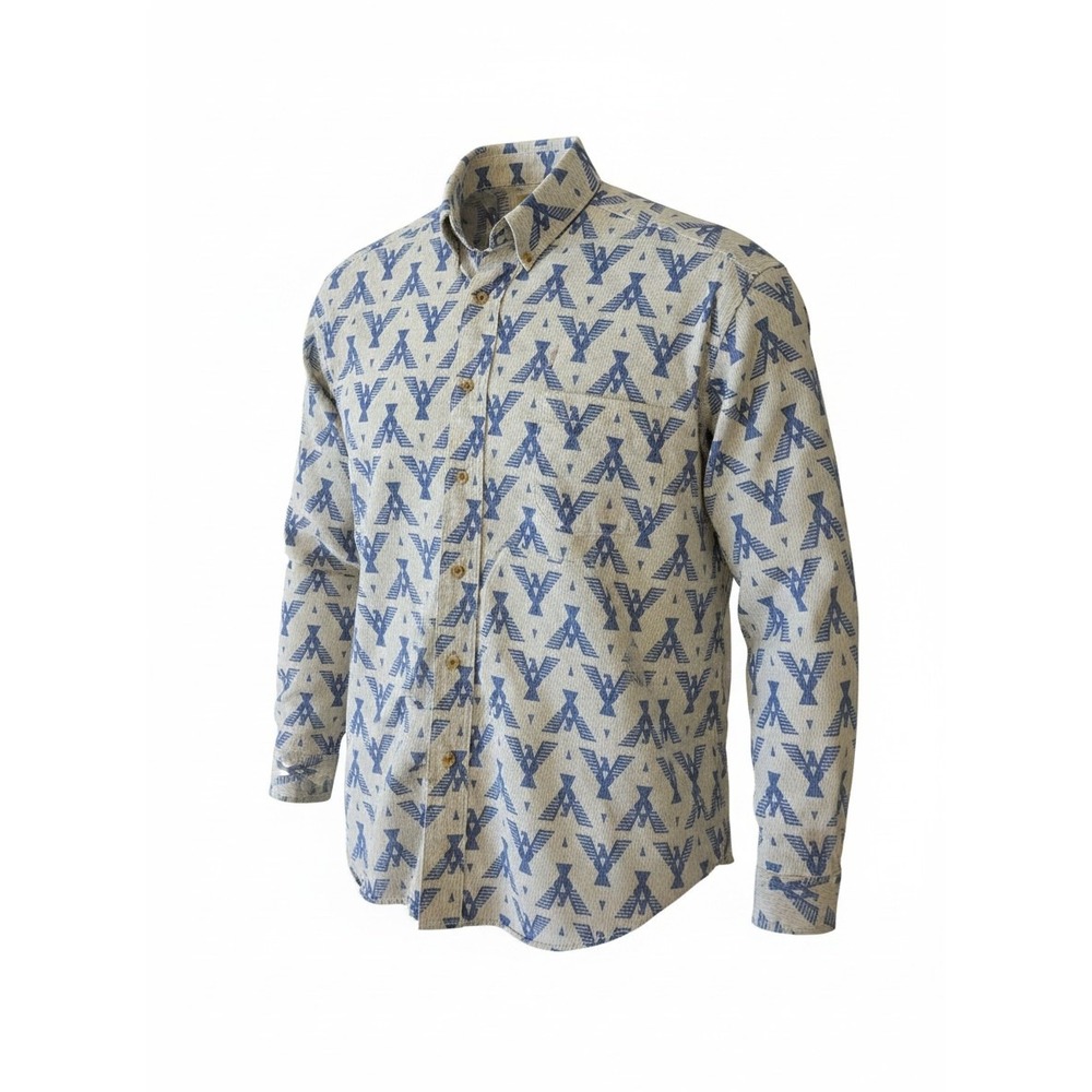 Barn Fly Vintage Western Shirt Thunderbird Eagle Print‎ Medium Blue White Cowboy